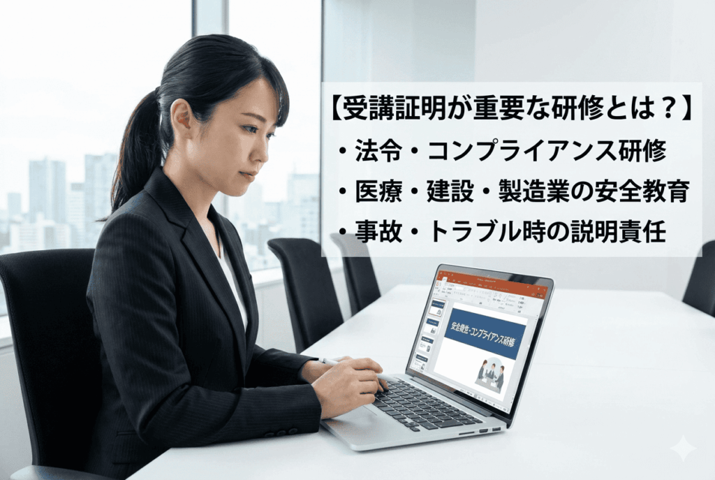 受講証明に厳格な企業で運用をしている30代女性の画像