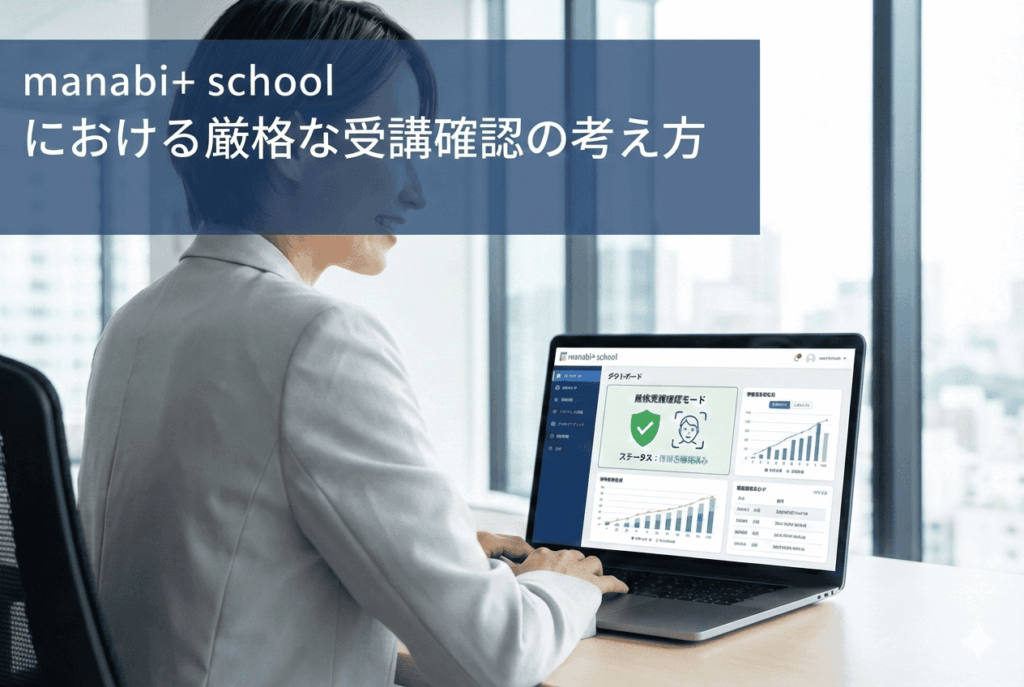 manabi+ schoolにおける厳格な受講確認を調べている教育DX部門の30代女性の画像