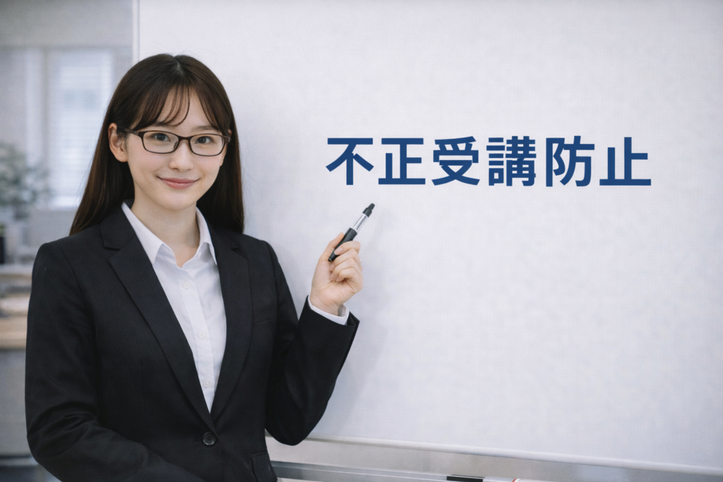 不正受講防止についての解説をする教育DX部門の30代女性の画像