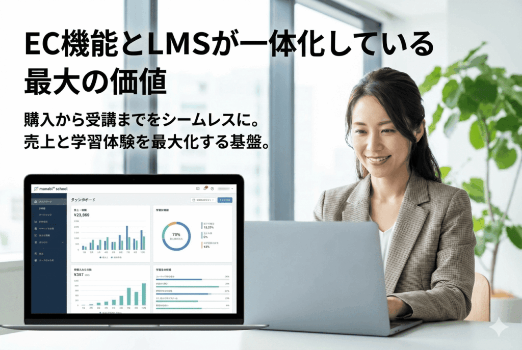 manabi+ schoolでEC機能とeラーニングが一体化しているシステムを運用している30代女性の画像