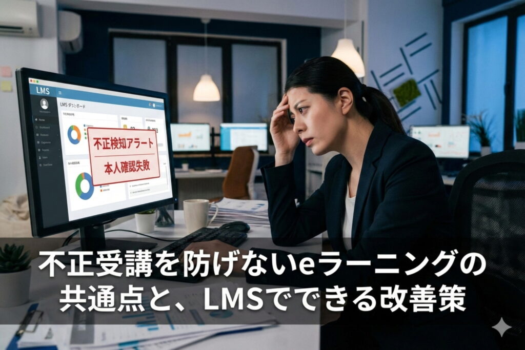 受講生の不正受講対策に悩むeラーニング運営会社の女性社員