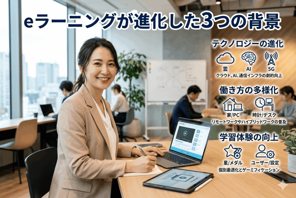 eラーニングが進化した3つの背景を理解した教育DX部門の30代女性の画像