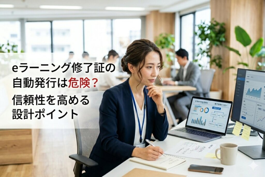 修了証の自動発行機能を用いてeラーニング運営の効率化を図りたい30代女性社員