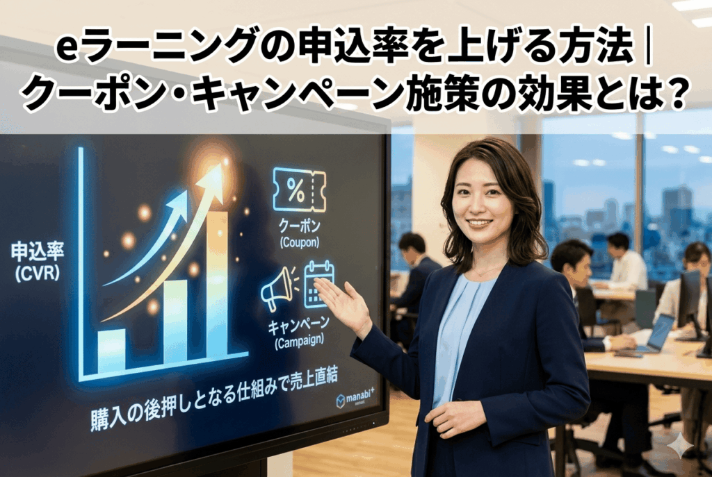 eラーニングの申込率を上げる施策を練る資格学校の担当30代女性の画像