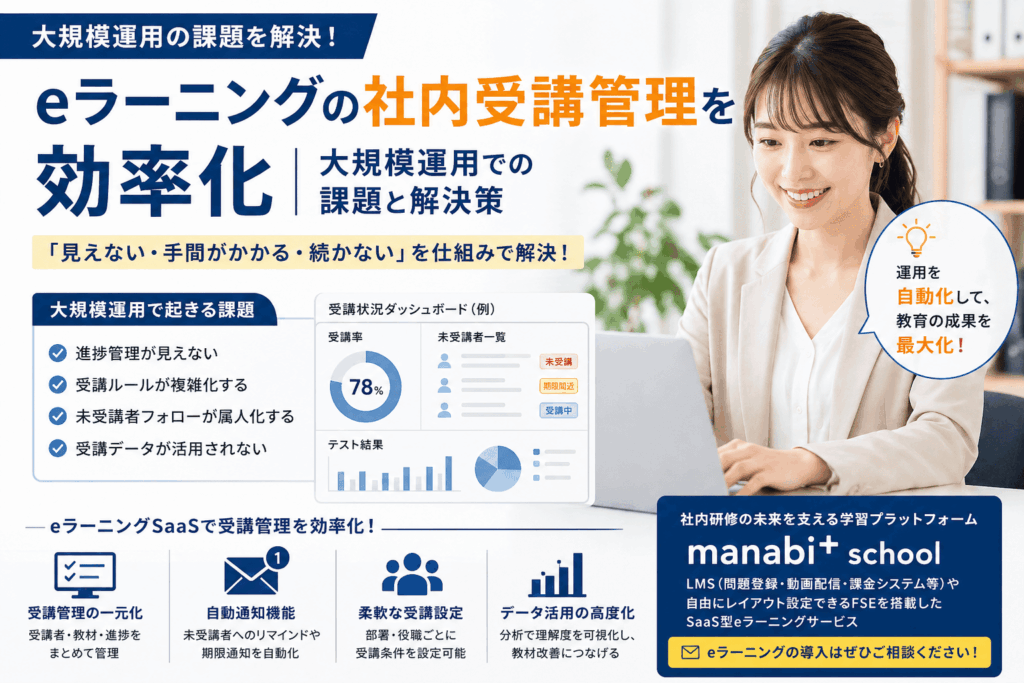 eラーニングの社内受講の効率化を検討する社内教育DX部門30代の女性の画像