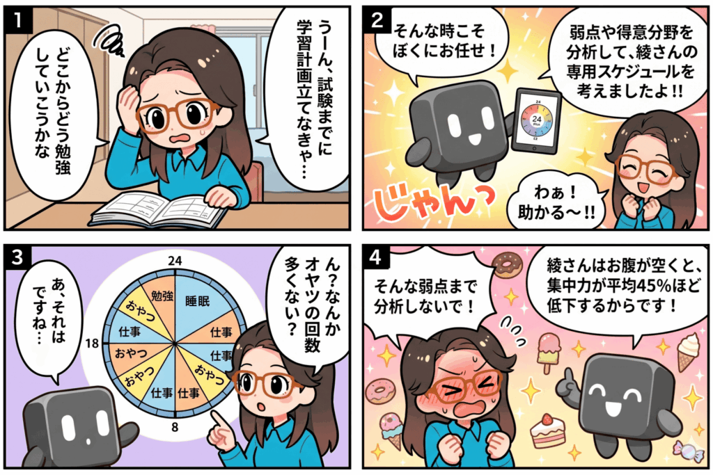 premoによって受講者の受講状況を自動的に解析し、受講者にアドバイスまでしている画像。