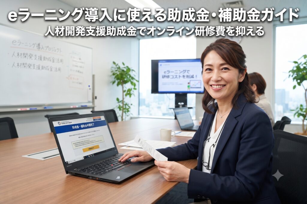 eラーニング導入に助成金活用を検討する女性社員